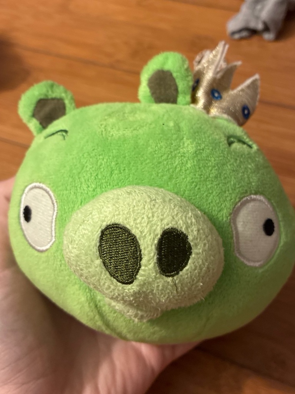 Green angry birds with crown Plush Pig Stuffed Toy with Gold Crown